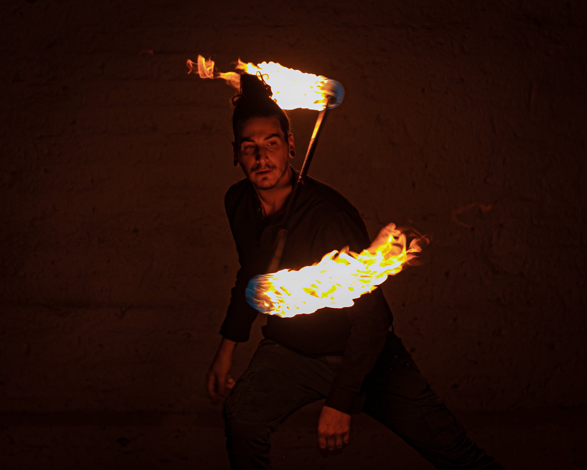 FIRE MECCA Fire Staff – 3 Inch Woven Kevlar MoonBlaze Head – Custom Length – Aluminum Tube Body – Flow, Spinning, Circus, Dance Prop – for Festivals, Ceremonies, & Performances