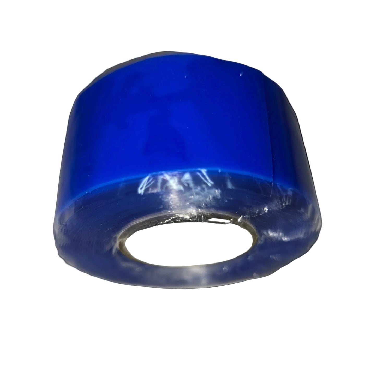  A roll of blue silicone tape on a white background