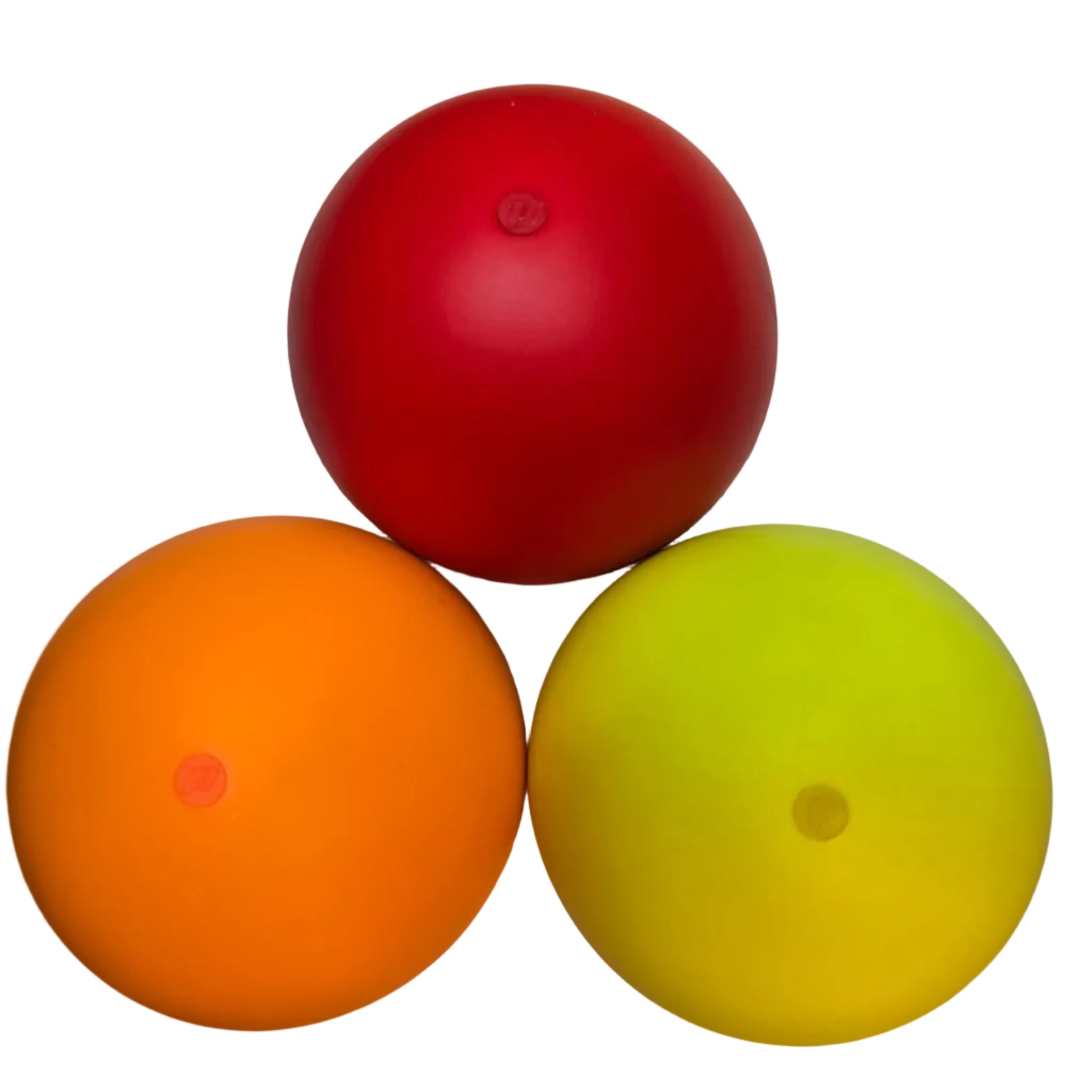 Three MMX Plus Hybrid Juggling Balls by Play in Red, Orange, and Yellow