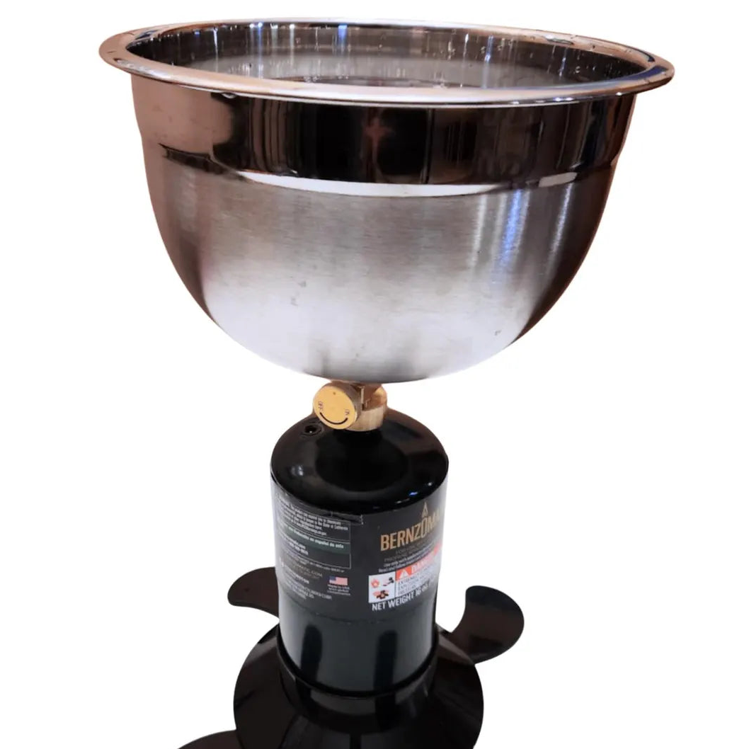 Stainless steel fire bubbler bowl on propane stand
