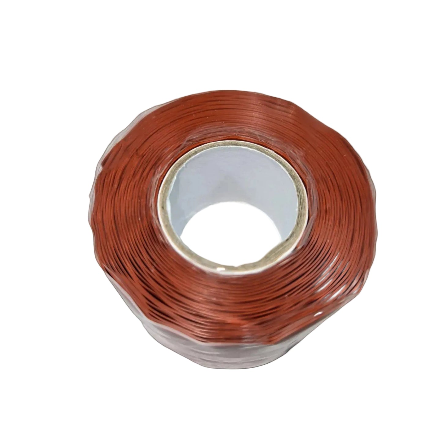 A roll of red silicone tape on a white background.