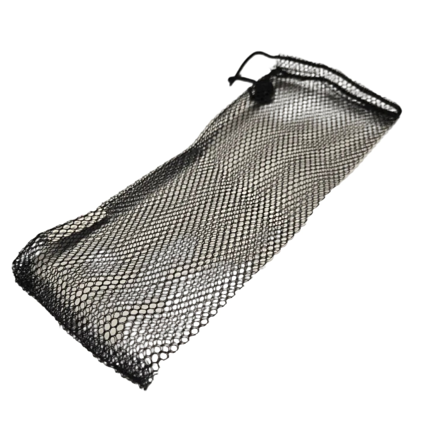 Small black mesh bag that fits three Higgins Brothers balls on a white background