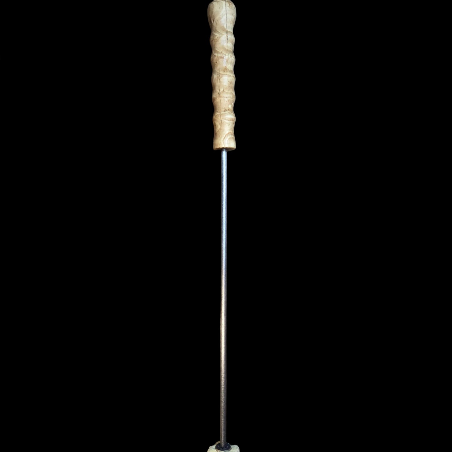 custom lathed wooden handled fire eating torch by Crystal Figit and Fire Mecca